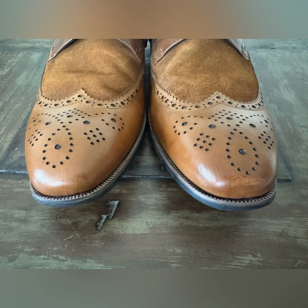 Asher Green wingtip oxfords brown leather‎ suede dress shoes size 13